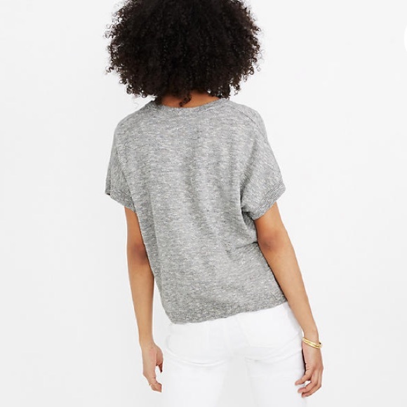 Madewell Sweater Tee XS Heathered Gray Paulson V-Neck Knit Blouse Academia Shirt - Picture 3 of 9